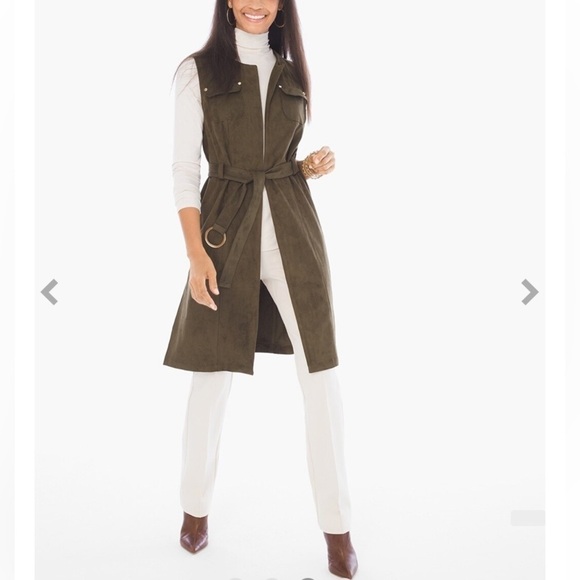 Chico’s women vegan suede open cardigan belted casual 2 green fall boho festival - Picture 1 of 9